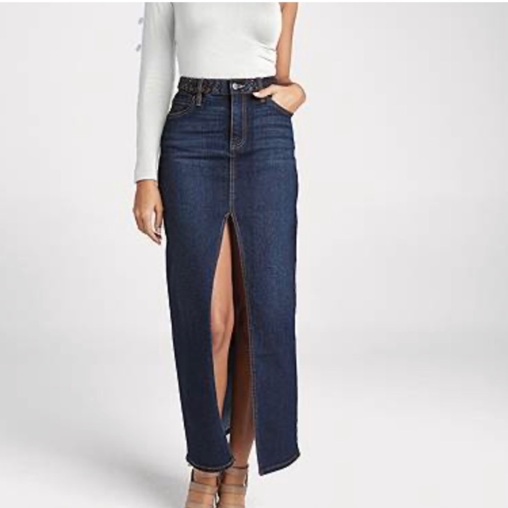 Stradivarius Dark Denim Split Midi Skirt